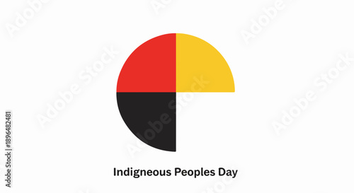 Indigenous Peoples Day symbol, medicine wheel design. Sacred circle, red, yellow, black, white quadrants, representing spirituality for Indigenous Peoples Day.