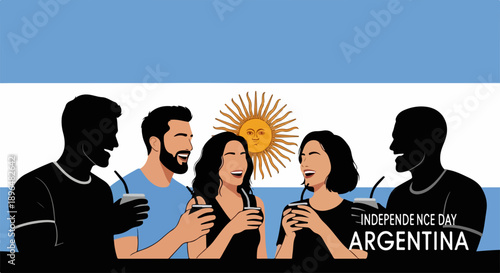 Stylized Argentina flag ribbon banner on clean white background, showcasing national colors and sun emblem. This graphic design symbolizes freedom and national pride for Argentina flag,