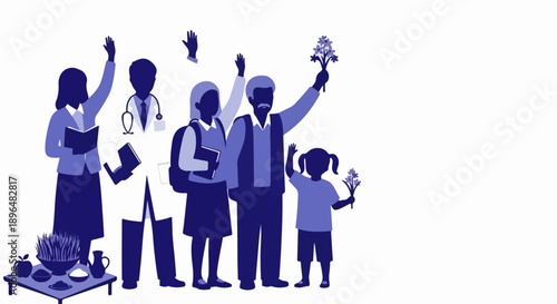 Nowruz celebration showing diverse people gathered for traditional spring festival. Nowruz celebration features professional adults, students, and children holding flowers,