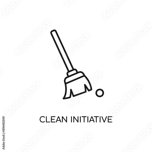 Broom icon in minimalist style with simple black line art on white background for cleaning service