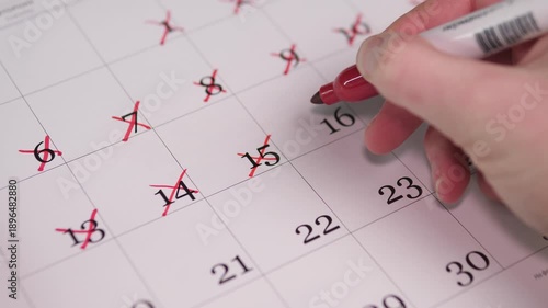 Calendar Calendar Marking Activity. Crossing Days With Red Ink. Finalizing Schedule By Crossing Off Days With Red Ink. Focusing On Planning By Crossing Out Days Using Red Pen In Sequence
