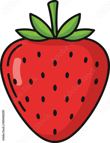 Sweet red strawberry fruit vector icon with green leaves for summer berry symbols healthy food concepts organic dessert designs and jam packaging illustrations