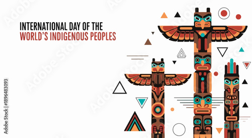 Indigenous Peoples Day graphic. Stylized totem poles, ancestral carvings, cultural symbols. Indigenous Peoples Day design. Tribal art motifs, rich heritage, diverse traditions.