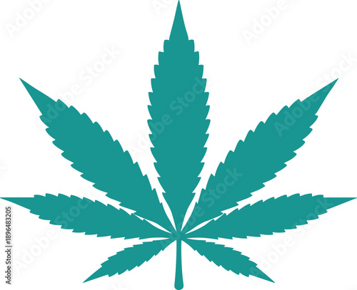 Teal Green Cannabis Leaf Vector Silhouette for Medical Marijuana Branding, Herbal Healthcare, CBD Product Packaging, Legalization Advocacy, and Natural Wellness Graphic Designs