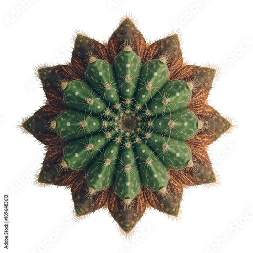Cactus With Star Shape Displaying Green Pads and Brown Spines in a Simple Arr...