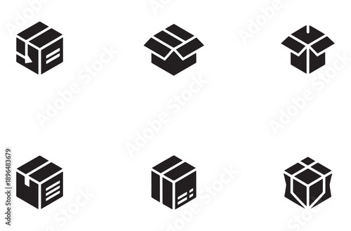 Paper Box Silhouette Icon Sheet, Packaging and Product Container Concept Vector