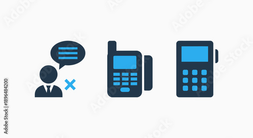 Icons depicting communication barriers, old mobile phones, and a modern smartphone, representing disconnection and technology evolution.