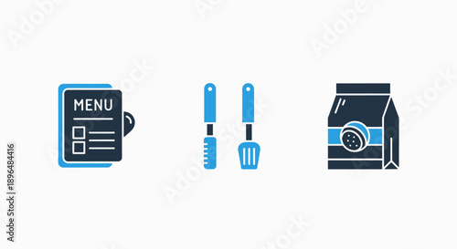 Menu, Utensils, and Food Packaging Icons - Restaurant, Cafe, and Delivery Concepts