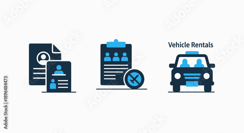 Vehicle Rental and Staff Icons - Travel, Service, and Workforce Concepts