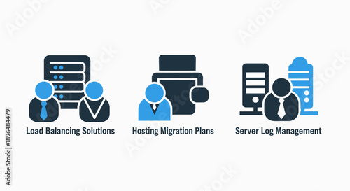 Server Management and Load Balancing Icons - IT Infrastructure and Solutions Concepts