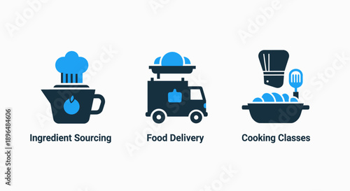 Culinary icons for ingredient sourcing, food delivery, and cooking classes. Perfect for restaurants, catering, food blogs, and culinary schools.