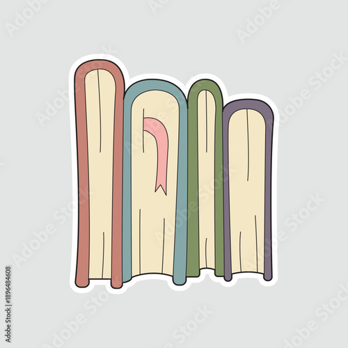 Bookshelf row sticker. A colorful vector illustration of books standing together, great for bookstore branding, reading club logos, or digital library interfaces