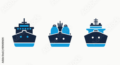 Icons of cargo ships and tankers, representing maritime transport, shipping, and logistics. Visuals for sea freight, import, and export industries.