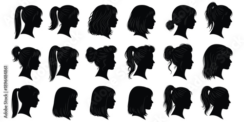 Collection of Black Female Silhouette Hairstyles and Hairdos vector