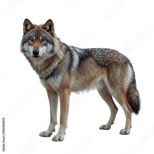Wolf Standing on a White Background Looking at the Camera During Daytime