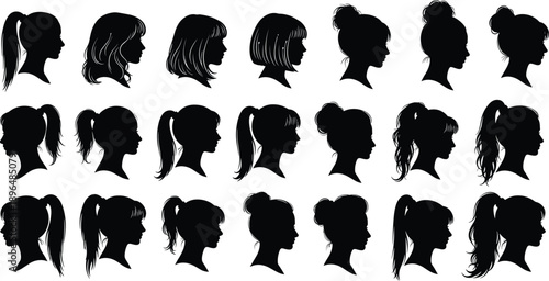 Diverse Collection Of Female Silhouette Hairstyles In Profile View woman girl