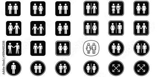 Icons and symbols representing restrooms and gender identification toilet bathroom
