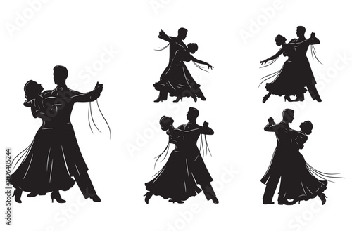Traditional Couple Dancing Silhouette Icon Sheet, Cultural Folk Dance and Celebration Vector