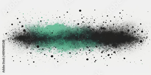 Abstract green background featuring vibrant paint splashes and transparent water drops on a wet glass surface with clean white and blue liquid bubbles