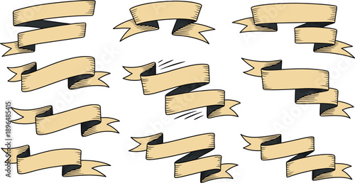 Vintage hand drawn parchment ribbon set with rustic scroll banners for retro labels logos and classic invitation design vector.