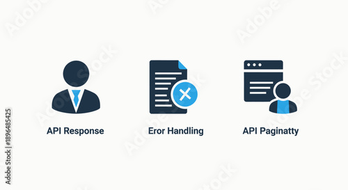 API response, error handling, and pagination icons for software development and data management.