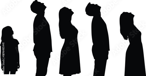 Silhouettes of People Looking Upwards in Different Poses and Ages woman child