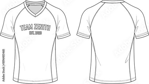 White T Shirt Front and Back Mockup with Team Zenith Text vector illustration