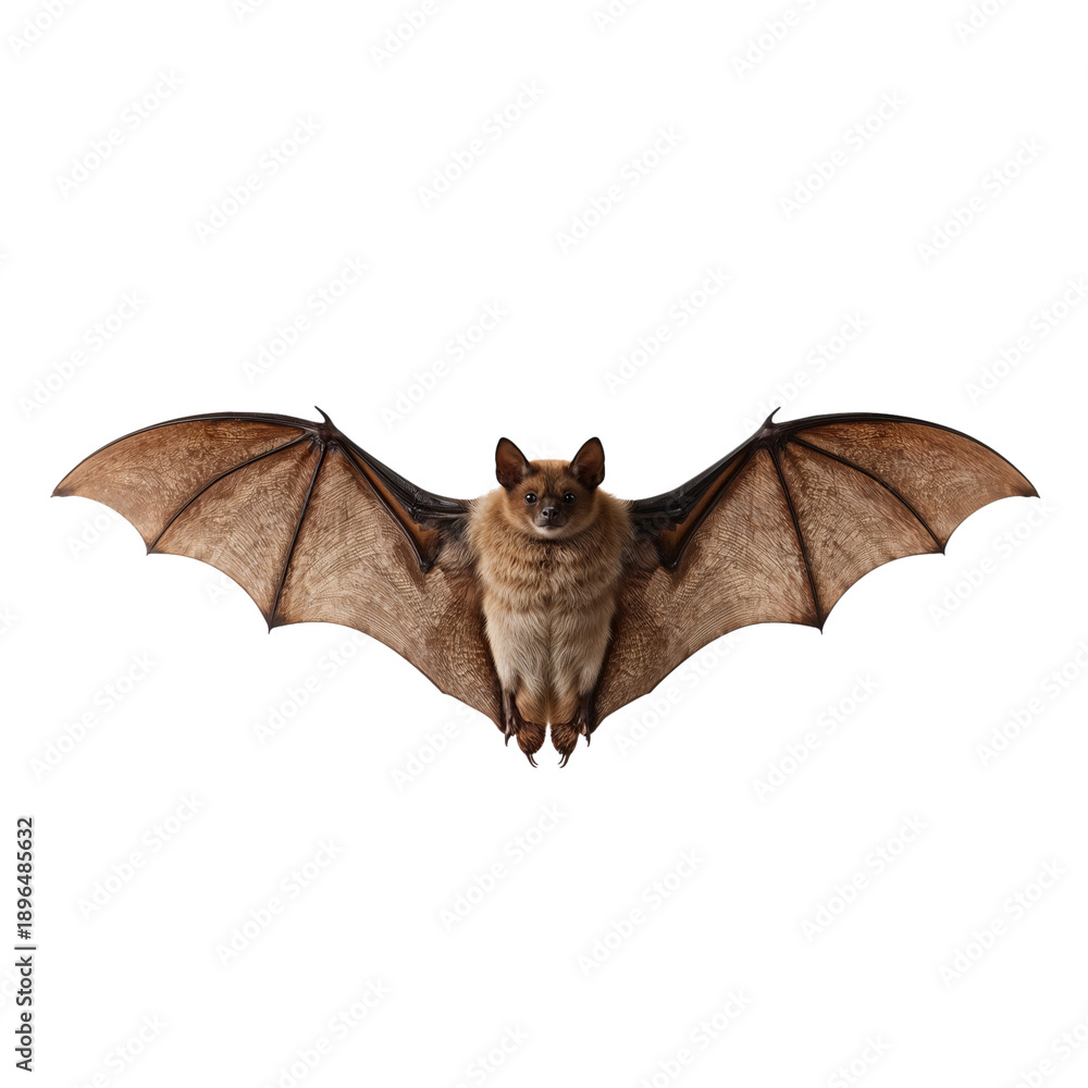 Fototapeta premium Brown Bat With Outstretched Wings Hanging in a Neutral Background During Daylight