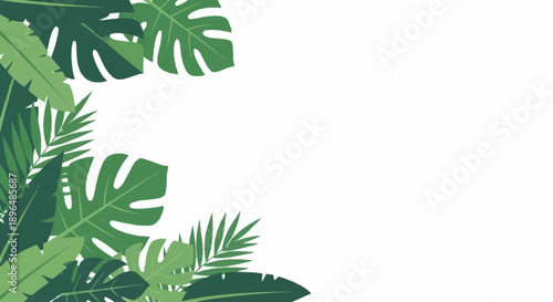 Tropical Jungle Leaves Border Design.