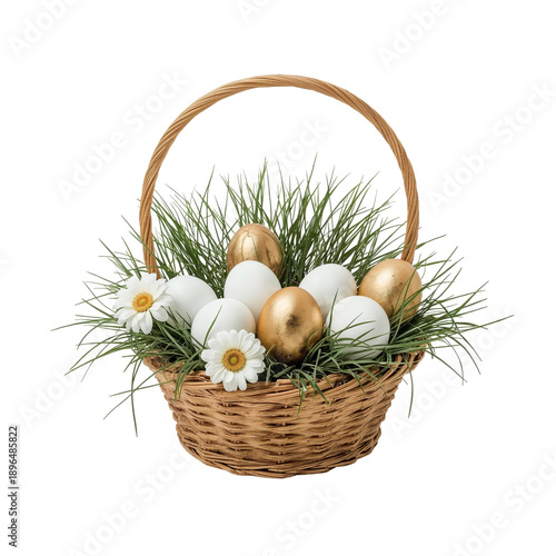 Colorful Eggs and Flowers in a Basket for Easter Celebration in Springtime