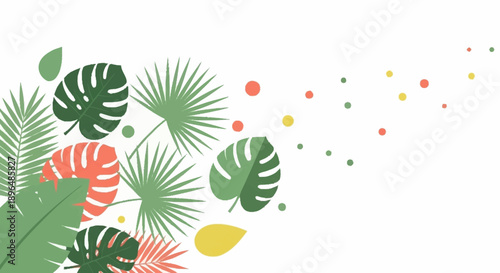 Vibrant Tropical Leaves and Abstract Shapes Composition.