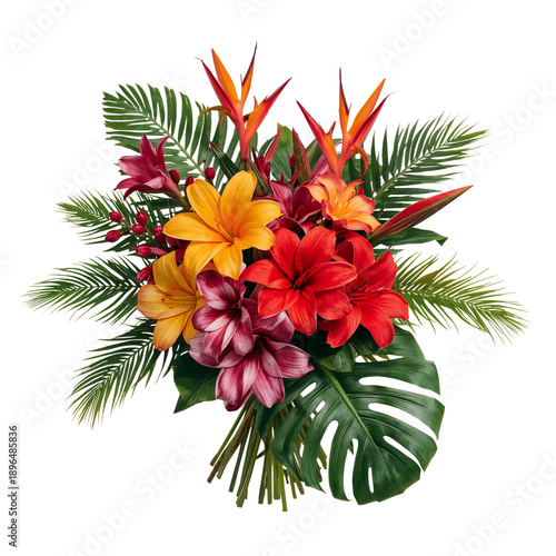 Bright Flower Arrangement With Various Blooms and Green Leaves in a Colorful ...