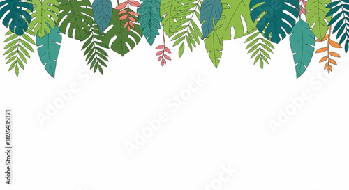 Vibrant Tropical Leaves Border Design.