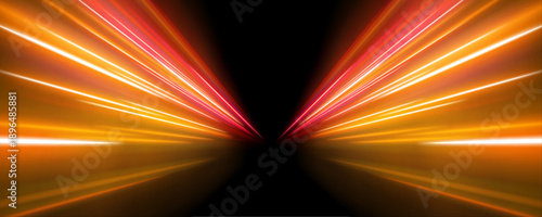 Neon stripes in the form of drill, turns and swirl. Speed of light concept background. Abstract background rotational border lines.	