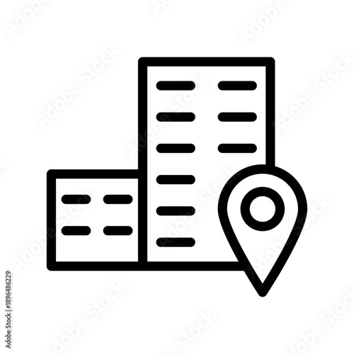 Black line icon office building  location. Minimalist outline icon isolated background.