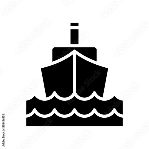 Black solid icon ship on sea. Minimalist glyph icon isolated background.