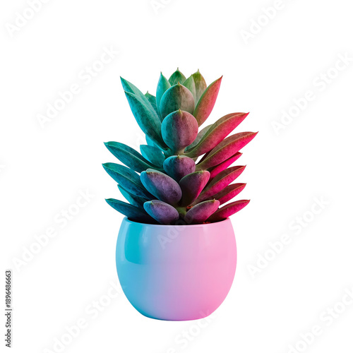 Succulent Plant Placed in a White Pot With Vibrant Lighting Effects During Da...