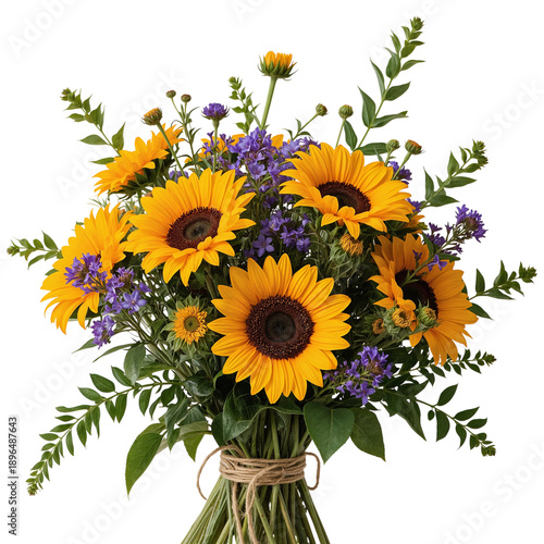 Bright Bouquet of Sunflowers and Various Flowers on Display for Decoration or...