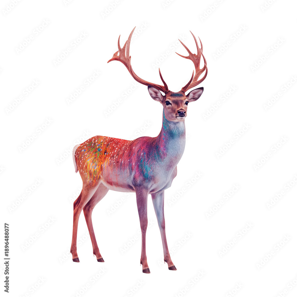 Fototapeta premium Colorful Deer Standing in a Plain Setting With Bright Colors on Its Body During Daylight Hours
