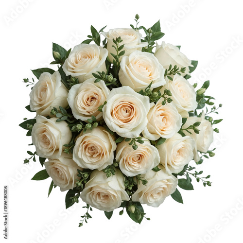 Beautiful White Roses Arranged With Green Leaves in a Simple Bouquet for a Sp...