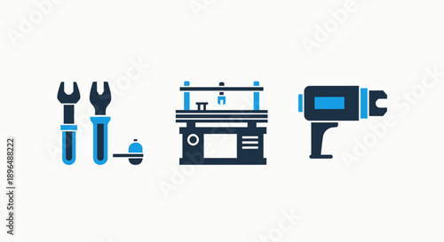 Industrial Tools, Automation Machine, and Manufacturing Equipment Vector Icons