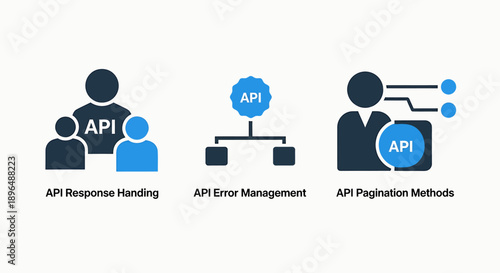 API Response Handling, Error Management, and Pagination Methods Vector Icons