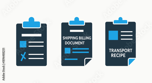 Shipping Billing, Transport Receipt, and Document Management Clipboard Vector Icons