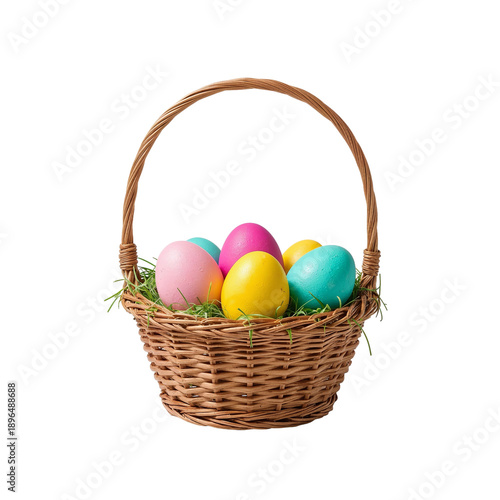 Colorful Eggs in a Wicker Basket With Grass for Easter Celebration Activity