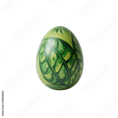 Decorative Egg With Green Leaf Pattern Displayed on a Plain Surface