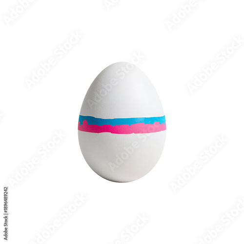 Bright Pink Band Around Brown Egg Sitting on a Plain Background in a Simple S...