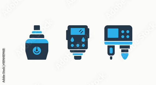 Electronic Device Icons: Ink Cartridge, Flash Unit, and Measurement Tool