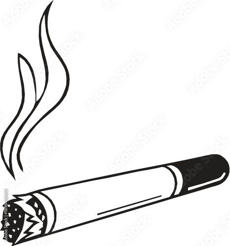 Black lit cigar with smoke rising silhouette. cigar with rising smoke in air icon.