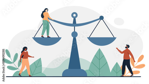 Diverse people balancing life and work in harmony with nature