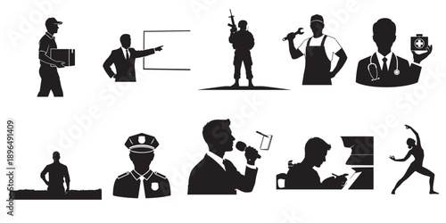 Silhouette of various professionals and occupations